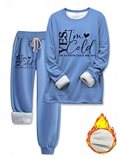 preiswerte Trainingsanzüge für Damen-Damen Elegant Warm Mode Zweiteilige Sets Trainingsanzug Hosen-Sets Langarm Bischofsärmel Rundhalsausschnitt Grafik Buchstabe Druck Outdoor Urlaub Täglich Schwarz Rosa Dunkelpink Frühling Normale