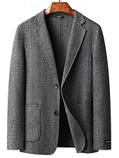 billiga Herrarnas Elite Ytterkläder-herr ullblandad kavaj jacka skola formell semester elegant klassisk vår höst ull polyester enfärgad fiskbensmönster termisk varm enkelknäppt tvåknapps kavaj kaffe grå