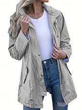 baratos jaqueta ativa-Mulheres Casaco com capuz Jaquetas de chuva impermeáveis Capas de chuva Manter Quente Confortável Zíper Bolsos Ao ar livre Casual Tecido Para Noite Casual / Diário Zíper Padrão Com Capuz Normal Manga