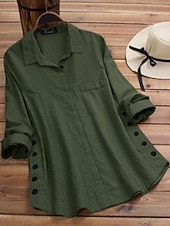 abordables Tops à Rayures et Géométriques pour Femmes-Femmes Chemise Chemisier Rayé Moderne Occasionnel manche longue Col de chemise Hauts Réguliers Quotidien Fête Sortir Boutons Jaune Vert Automne