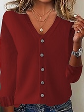 economico Cardigan e capispalla-Per donna Felpa Cardigan Moda Streetwear Quotidiano Tinta unica A Coste Scollo a V Lavorato a maglia Manica Lunga Top Regolari Maglia Ferie Uscire Weekend Nero Bianco Autunno Inverno
