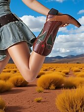 levne Cowboy &amp; Western Boots-dámská hnědá &amp;Hnědé kovbojské boty se srdíčky - elegantní západní styl obuvi pro městskou módu