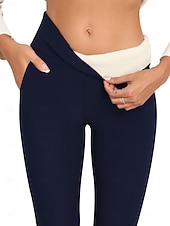 cheap Plain Leggings-Women's Fleece Lined Leggings Tights Leggings Vacation Vintage Ethnic Style Full Length High Waist Solid Color High Cut Comfort Breathable Stretchy Indoor Vacation Street Wine Black Navy Blue Gray