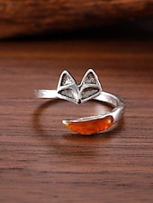 economico Anelli da donna-anello in lega regolabile da donna con design a forma di volpe – grazioso anello aperto a forma di animale con accenti color ambra per ragazze e donne, ideale per l&#039;uso quotidiano, regali e abiti casual