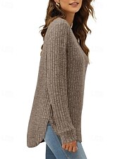 preiswerte Texturierte Oberteile-Damen Textur Bluse T Shirt T-Shirt Einfach Mode Modern Langarm Rundhalsausschnitt Normale Oberteile Täglich Ausgehen Asymmetrisch Schwarz Wein Fuchsie Braun Grün Frühling Herbst