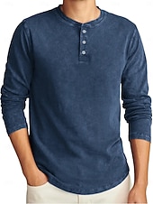 preiswerte Lässiges Henley-T-Shirt-Herren Henley Hemd T-Shirt Langarmshirt Langarm Henley Herbst Winter Retro Mode Designer Nostalgisch Mode Jahrgang Urlaub Straße Ausgehen Marineblau Schwarz Hellgrün Top T-Shirt für Herren