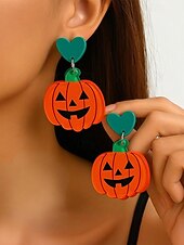 billige Halloween-tilbehør-Halloween-øredobber til dame – øredobber i akryl med gresskar, spøkelse, flaggermus og edderkopp til fest, cosplay og festlige kostymesmykker.