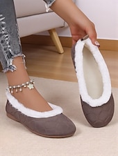 economico Ballerine da donna-scarpe basse da donna trapuntate color talpa con fodera in pelliccia sintetica: scarpe invernali calde e comode da infilare per outfit casual quotidiani