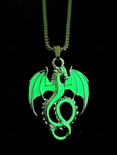 abordables Accessoires d&#039;Halloween-Collier pendentif dragon lumineux pour homme pour Halloween – Bijou gothique lumineux en acier inoxydable pour fêtes, cosplay et vie nocturne