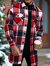 preiswerte Herren-Blazer &amp; -Anzüge-Herren Leichte Jacke Hemdjacke Freizeitjacke Jacke-Shirt Urlaub Täglich Thermowarm Tasche Frühling Herbst Karomuster Mode Klassisch Revers Regulär Schwarz Wein Orange Khaki Armeegrün Jacken