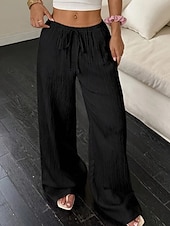 billiga breda ben och hög midja-Dam Brett skaft Byxor Palazzo byxor Mode Streetwear Fullängd Hög midja Slät Elastisk midja Mateial som andas Bekväm Gata Dagliga kläder Utekväll Svart Vit Rodnande Rosa Kaki Sommar Vår Normal