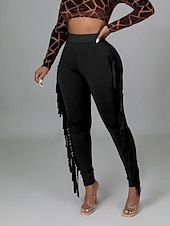 halpa Naisten kapeat housut-Naisten Housut Sukkahousut Mukavat leggingsit Katutyyli Vapaa-aika Täyspitkä Luonnollinen Tavallinen Tupsu Joustava vyötärö Mukava Pyhäpäivä Arki-asut Viikonloppu purppura Musta Valkoinen Armeijan