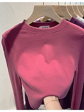 preiswerte Einfarbiges T-Shirt-Damen Bluse Einfarbig Stilvoll Lässig Langarm Rundhalsausschnitt Normale Oberteile Täglich Schwarz Weiß Blau Purpur Fuchsie Herbst Winter