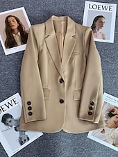 billiga Blazers och kostymer-Dam Kavaj Bekväm Andningsfunktion Ficka Ledigt Slät Kontor Gata Ledigt Dagliga kläder Enkelknäppt Normal Nedvikt Normal Långärmad Ytterkläder Svart Rodnande Rosa Kaki Sommar Vår