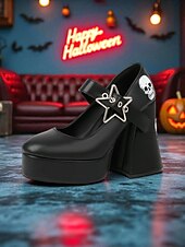 Γυναικεία μαύρα τακούνια πλατφόρμας Mary Jane με τύπωμα νεκροκεφαλής και αγκράφα με αστέρι – γοτθικά παπούτσια για το Halloween για πανκ μόδα, cosplay και θεματικές εκδηλώσεις Χαμηλού Κόστους Για γυναίκες-Γυναικεία μαύρα τακούνια πλατφόρμας Mary Jane με τύπωμα νεκροκεφαλής και αγκράφα με αστέρι – γοτθικά παπούτσια για το Halloween για πανκ μόδα, cosplay και θεματικές εκδηλώσεις