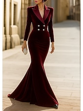 ieftine Rochii de smoking-Rochie de smoking Trompetă / Sirenă Sirenă Oficial Catifea Elegant Manșon Lung Lungime Podea Rever Cu Doi Nasturi