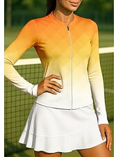 baratos Camisa Feminina-Mulheres Geométrica Gradiente Camisa Esportiva Camisa de tênis Top de tênis Manga Longa Zíper Floral UPF50+ Resistente a UV Elasticidade Alta Pavio Humido Respirável Voleibal Tênis Golfe Colarinho