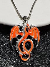 abordables Accessoires d&#039;Halloween-Collier pendentif dragon lumineux pour homme pour Halloween – Bijou gothique lumineux en acier inoxydable pour fêtes, cosplay et vie nocturne
