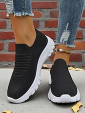 levne Dámské tenisky-Dámské růžové flyknit nazouvací tenisky s bílou podrážkou – ležérní lehká vycházková obuv na fitness, cestování i každodenní nošení