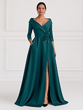 رخيصةأون فستان سهرة على شكل A-A-الخط طول الأرض فساتين السهرة منفوش الزي الرسمي أنيق حريري 3/4 الكم قبعة القميص رسمي زفاف جيبة ستان مطاطي مع شادر زهرة 2025