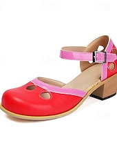 tanie Mary Jane szpilki-damskie buty vintage typu mary jane ze skóry ekologicznej na obcasie z wycięciem i regulowanym paskiem – wygodne buty retro na klockowym obcasie na okazje codzienne i formalne