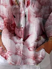 お買い得  動物のトップ-女性用 シャツ 動物 日常 カジュアル 長袖 シャツカラー レギュラートップス 日常 祝日 ボタン プリント ピンク 夏 春 秋