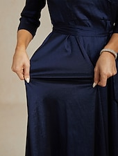abordables Robe de cocktail-Femmes Robe Maxi Robe de Soirée Élégant ancien Coupe régulière Couleur Unie Manche 3/4 Col en V bleu marine Automne Hiver