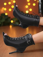 baratos Festa da Vida Noturna-Botas femininas pretas de salto alto com cadarço e bico fino - botas de salto alto com fivela para festas noturnas e trajes de clube