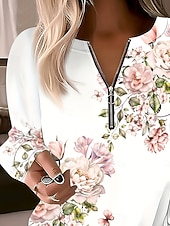 cheap Stripe&amp;Geometric Tops-Women&#039;s Pullover Sweatshirt Zip Up Sweatshirts Floral Graphic Fashion Casual Long Sleeve Crew Neck Regular Tops Street Dailywear Zipper Print Light Pink Spring Fall Winter