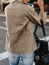 cheap Shirt Jackets-Women&#039;s Hoodie Jacket Warm Comfortable Zipper Pocket Casual Plain Vacation Daily Zipper Regular Turndown Regular Fit Long Sleeve Outerwear Black Khaki Army Green Fall Winter