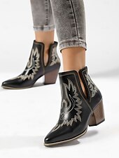 levne Cowboy &amp; Western Boots-Dámské kovbojské kotníkové boty v západním stylu s vyšívanými detaily, módní boty na blokovém podpatku pro běžné nošení ve městě