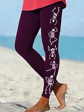 economico Pantaloni di Halloween-Per donna Leggings Vacanza Vintage Moda Lunghezza intera Vita AltaPantsHalloween Grafico Teschio Stampa Calore Termico Morbido Traspirante Elasticizzato Formale All&#039;aperto Vacanza Nero Rosso