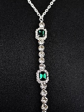 preiswerte Halskette für Damen-Silberne Körperkette mit Smaragd und Kristall für Damen – eleganter Schmuck mit tiefem Ausschnitt für Hochzeiten, Abendpartys, Strandurlaube und besondere Anlässe