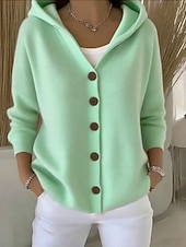 cheap Plain Cardigan-Women&#039;s Sweater Cardigan Elegant Fashion Streetwear Pure Color Hooded Knitted Long Sleeve Regular Tops Knit Outdoor Daily Weekend Black White Fall Winter