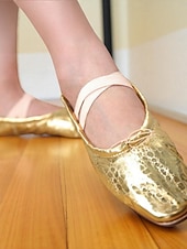 baratos Sapatos de Aulas de Dança-sapatilhas femininas douradas metálicas com tiras elásticas cruzadas - sapatos de dança profissionais