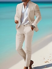 abordables Blazers Classiques pour Hommes-Homme Blazer en lin Ensemble Affaires Cocktail Fête de mariage Mode Occasionnel Printemps Automne 30% Lin 60% polyester Uni Avec Poches 2 pièces Confortable Simple Boutonnage veste Blanche Kaki Bleu