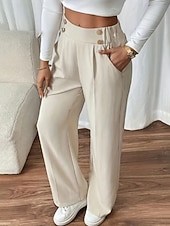 Жен. Широкие Костюм Мода Уличный стиль Полная длина Средняя талия Полотняное плетение Карман Эластичная талия Удобный Официальные Офис Для улицы Абрикосовый Серый Черный Светло-зеленый Осень Недорогие широкие ноги и высокая талия-Жен. Широкие Костюм Мода Уличный стиль Полная длина Средняя талия Полотняное плетение Карман Эластичная талия Удобный Официальные Офис Для улицы Абрикосовый Серый Черный Светло-зеленый Осень