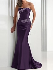 preiswerte Meerjungfrau Abendkleider-Meerjungfrau Pailletten Abendkleid Elegantes Kleid Hochzeitsgast Formelles Abendkleid Sweep  Brush Train Ärmellos Strapless Satin mit Kristallen Maskenball Kleid das Eindruck macht