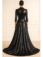 ieftine Rochii de smoking-Rochie de smoking Linia -A Oficial Nuntă Invitat la nunta Sequin Strălucire Elegant Mânecă 3/4 plisată Lungime Podea revere crestate