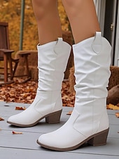 olcso Slouch Boots-női barna bő szárú, félvádrájú csizma – vastag sarkú, western stílusú csizma őszi divathoz, szabadtéri eseményekhez és hétköznapokra