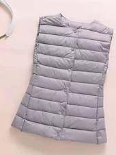 billige Dunvester-Dame سترة Bekvem Knapper Fritid عادي Ut på byen Helg Enkeltkneppet Normal Crewneck Normal Ermeløs Yttertøy Svart Hvit Kakifarget Høst Vinter