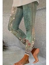 abordables Estampado Floral-Mujer Polainas Vacaciones Vintage Estilo Étnico Hasta el Tobillo Alta cintura Floral Graphic Impresión 3D Secado rápido Transpirabilidad Suave Elástico Diario Hogar Exterior Rojo Azul Verde Trébol