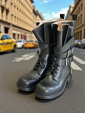 economico Stivali da combattimento-stivali da combattimento con fibbia in pelle da donna - stile urbano audace per la moda - outfit cittadini all'avanguardia, ideali per lo streetwear quotidiano &amp;occasioni alla moda