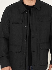 baratos Jaquetas Casuais-Homens jaqueta leve Jaqueta Carga Jaqueta casual Férias Diário Manter Quente Bolsos Outono Inverno Tecido Moda Clássico Lapela Padrão Preto Marron Cinzento Escuro Casaco