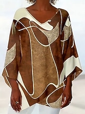 Недорогие Женские Искусство и Дизайн Топы-Жен. Блуза Графика Геометрический принт Абстракция Гавайский Стиль На каждый день Длинный рукав V-образный вырез Обычные топы Повседневные Праздники На выход С принтом Хаки Лето Весна Осень