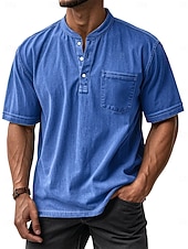 ieftine Tricou casual Henley-Bărbați Cămașă Henley Tricouri Tee Top Manșon scurt Henley Toamnă Iarnă Retro Modă Designer Nostalgic Modă Epocă Vacanță Stradă Ieșire Bleumarin Negru Verde Deschis Top tricou pentru bărbați