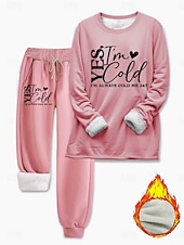 preiswerte Trainingsanzüge für Damen-Damen Elegant Warm Mode Zweiteilige Sets Trainingsanzug Hosen-Sets Langarm Bischofsärmel Rundhalsausschnitt Grafik Buchstabe Druck Outdoor Urlaub Täglich Schwarz Rosa Dunkelpink Frühling Normale