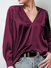 preiswerte Elegante Oberteile-Damen Hemd Bluse Einfach Modern Lässig Langarm V Ausschnitt Normale Oberteile Täglich Ferien Ausgehen Gerafft Schwarz Weiß Gelb Rosa Wein Herbst