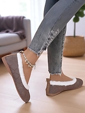 economico Ballerine da donna-scarpe basse da donna trapuntate color talpa con fodera in pelliccia sintetica: scarpe invernali calde e comode da infilare per outfit casual quotidiani