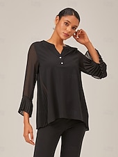 voordelige Blouses &amp;amp; Shirts-Dames contrasterend design geplooide tencel roma top gebogen zoom stijlvol comfortabel ademend elegant dagelijks werk casual veelzijdig herfst